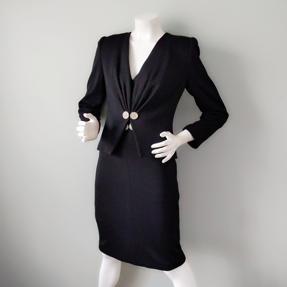 VTG Carolyne Roehm Black Wool Rhinestone Dress Set - Picture 1 of 10